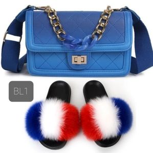 Fur slides with purse